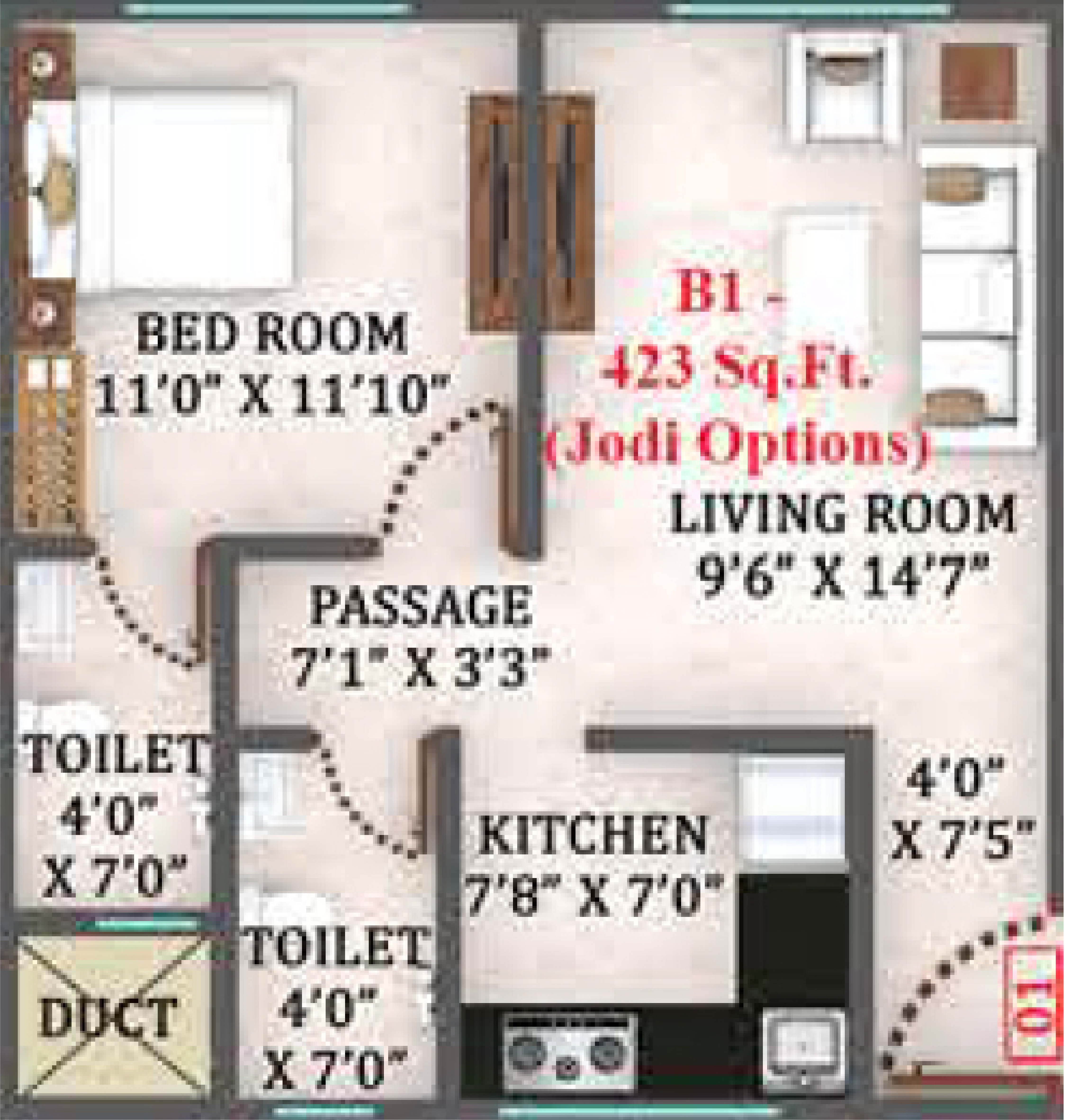 1BHK floor plan
