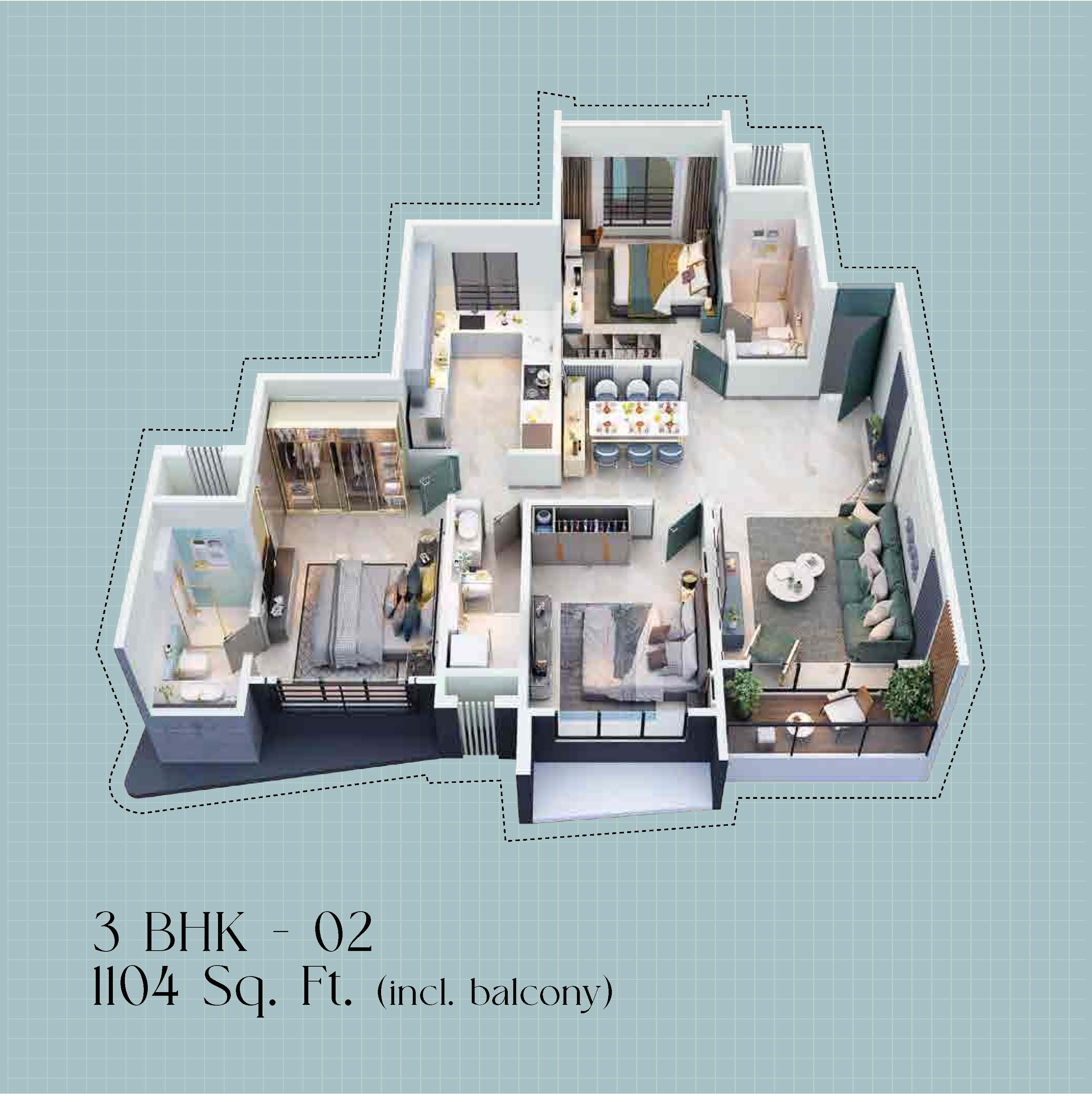 3BHK floor plan