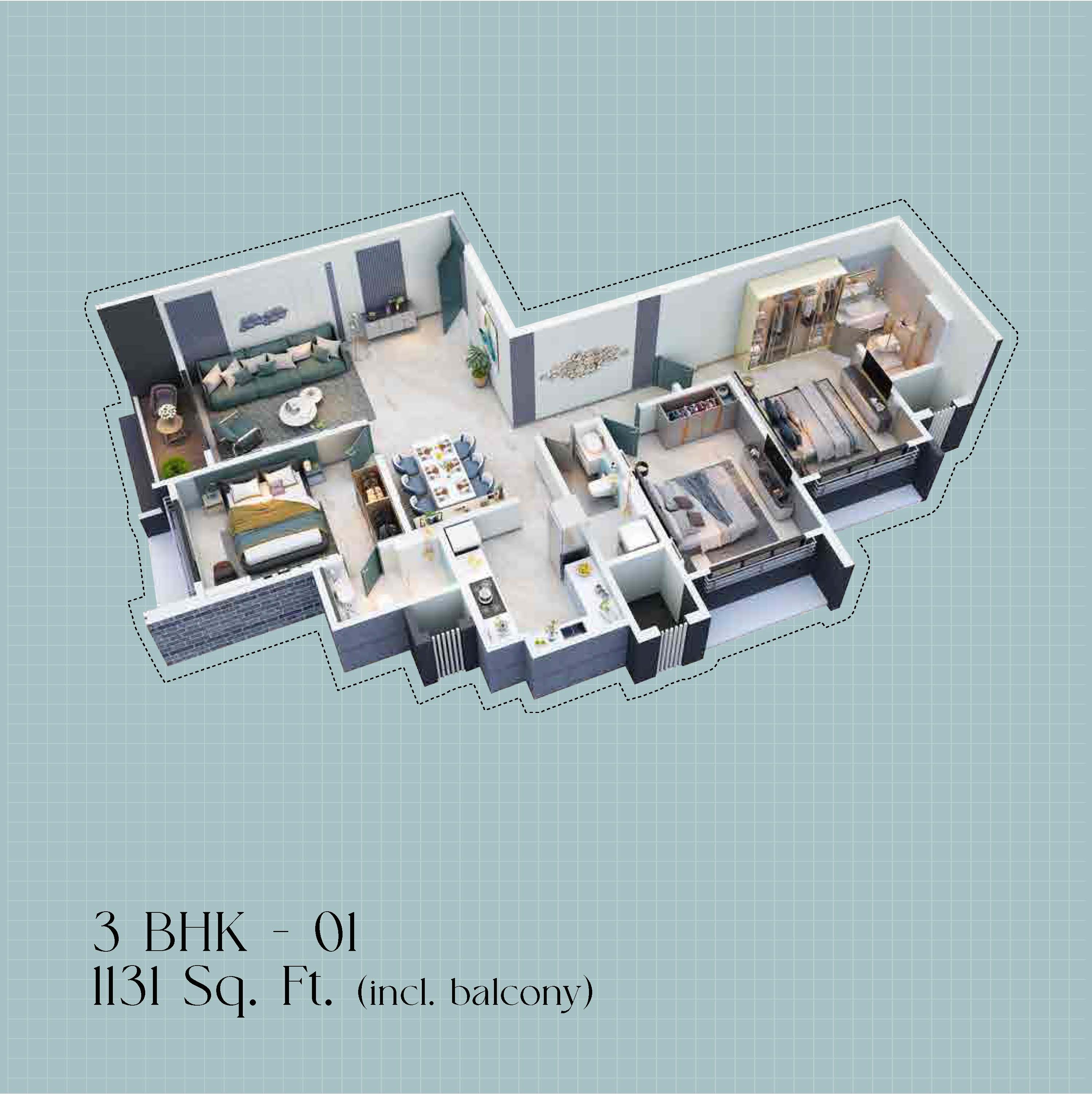 3BHK floor plan
