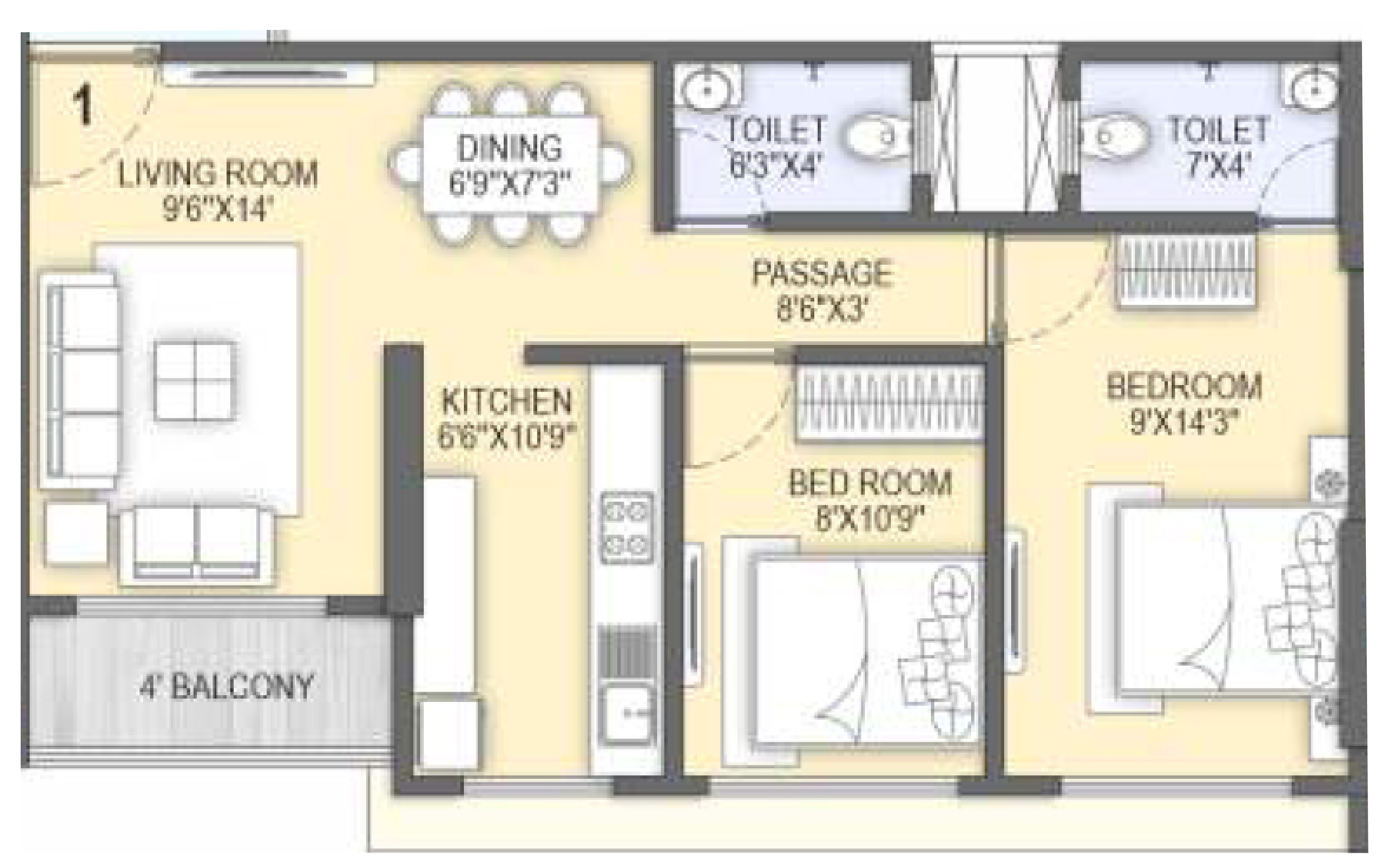 2 BHK floor plan