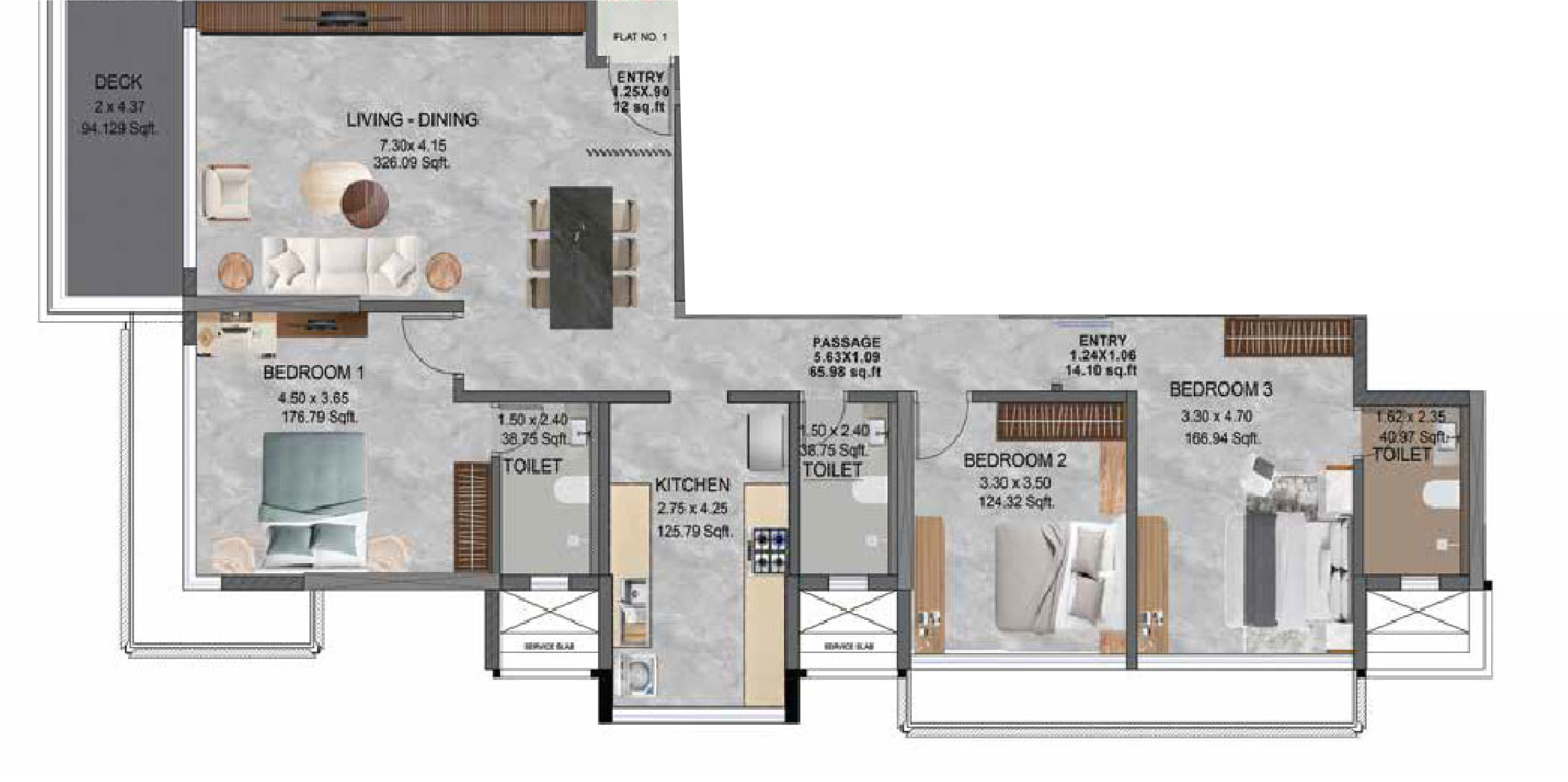 3BHK floor plan