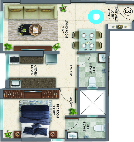 1BHK floor plan