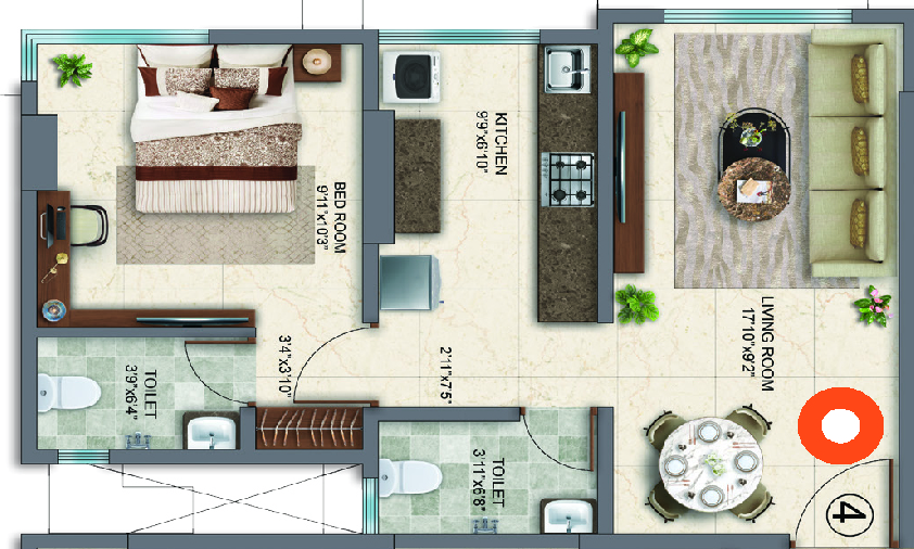 1BHK floor plan
