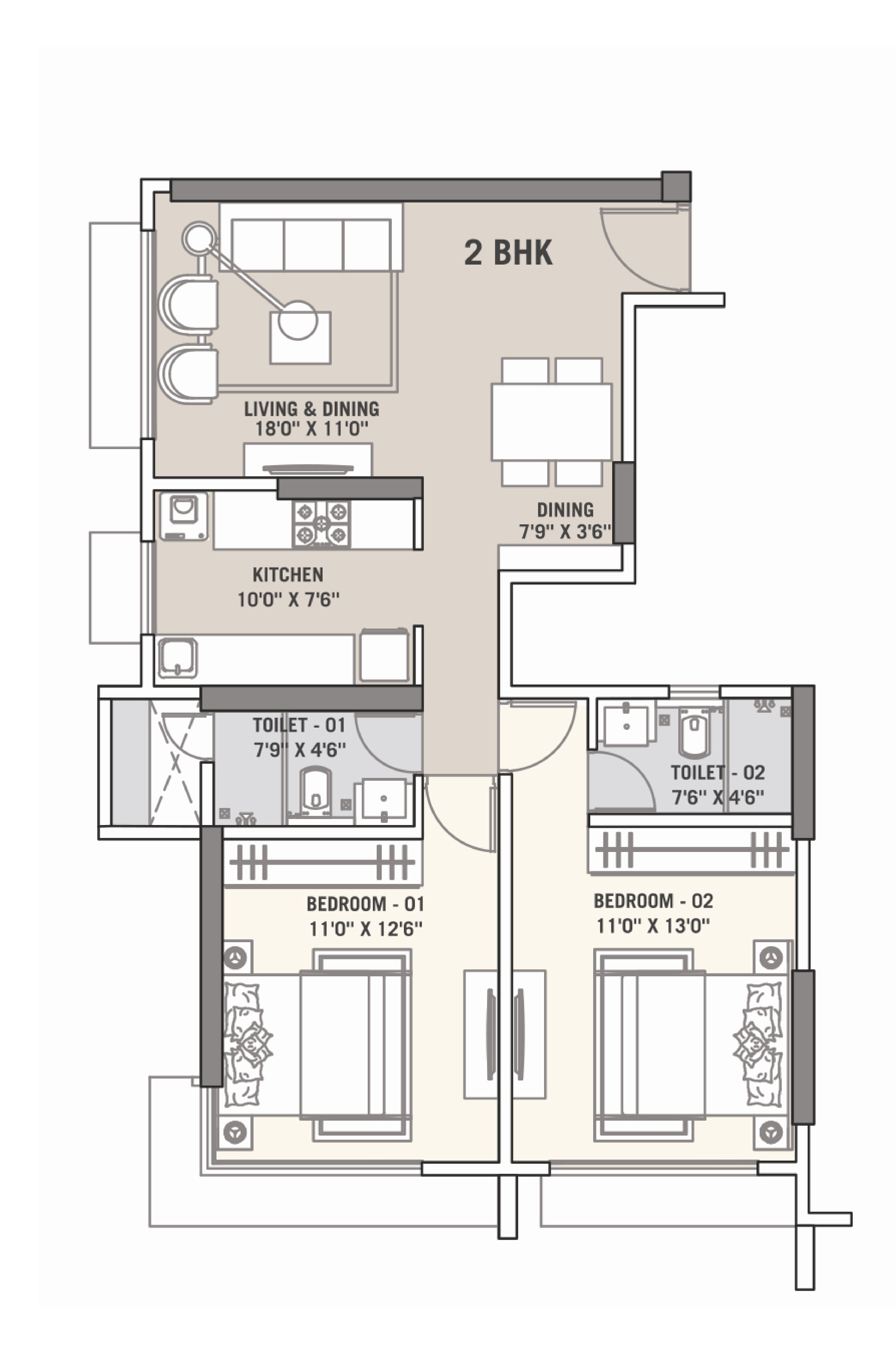 2BHK floor plan