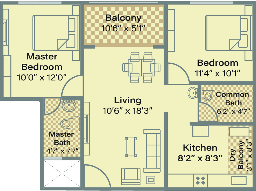 2BHK floor plan