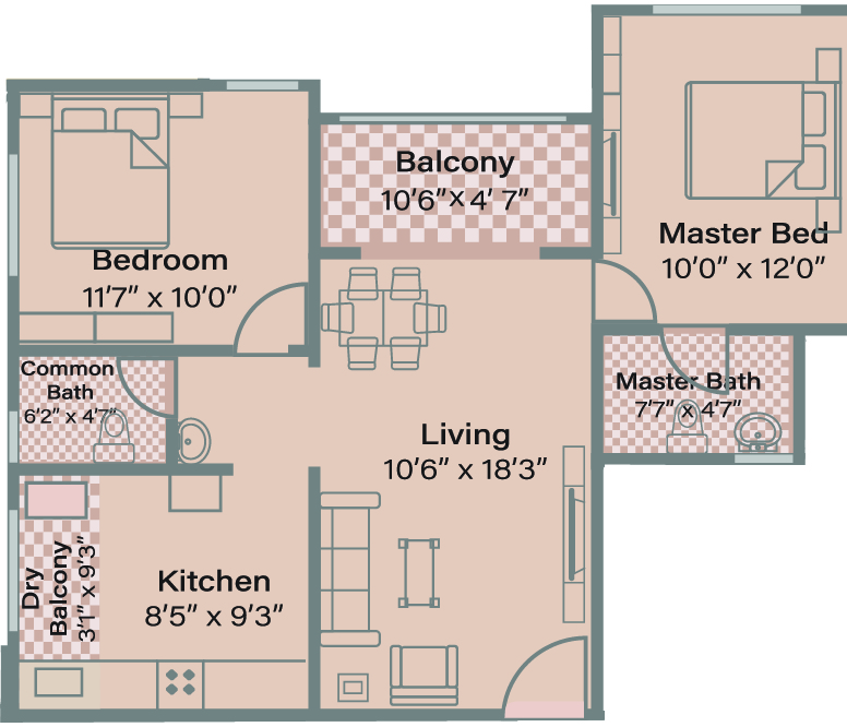 2BHK floor plan