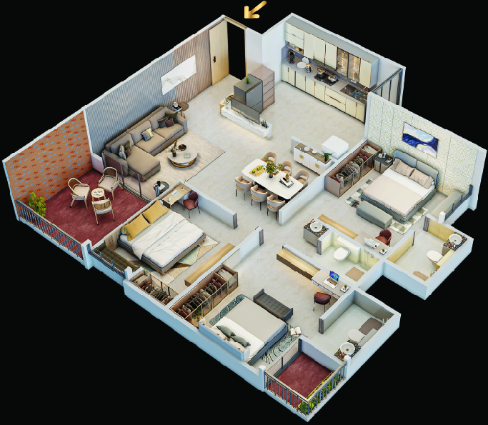 3 BHK floor plan