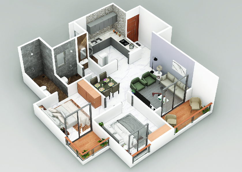 2BHK floor plan