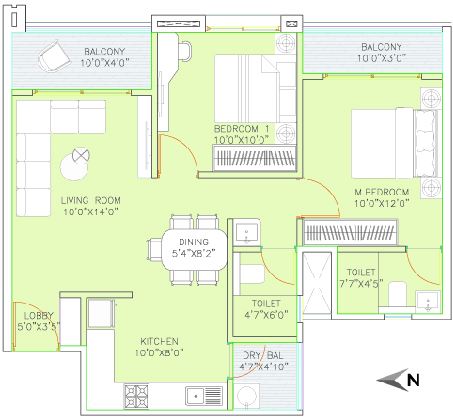 2 BHK floor plan
