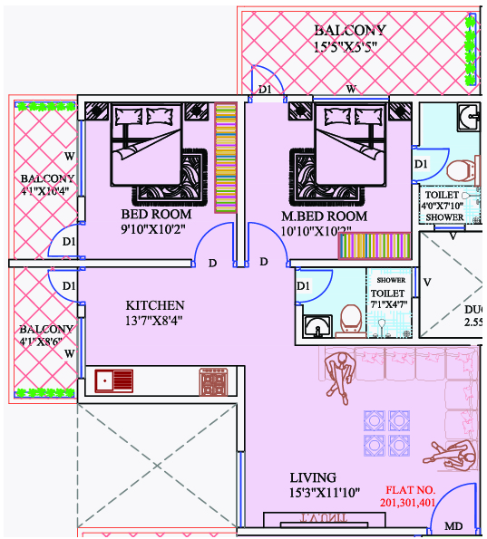2BHK floor plan