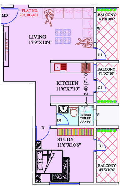 2BHK floor plan