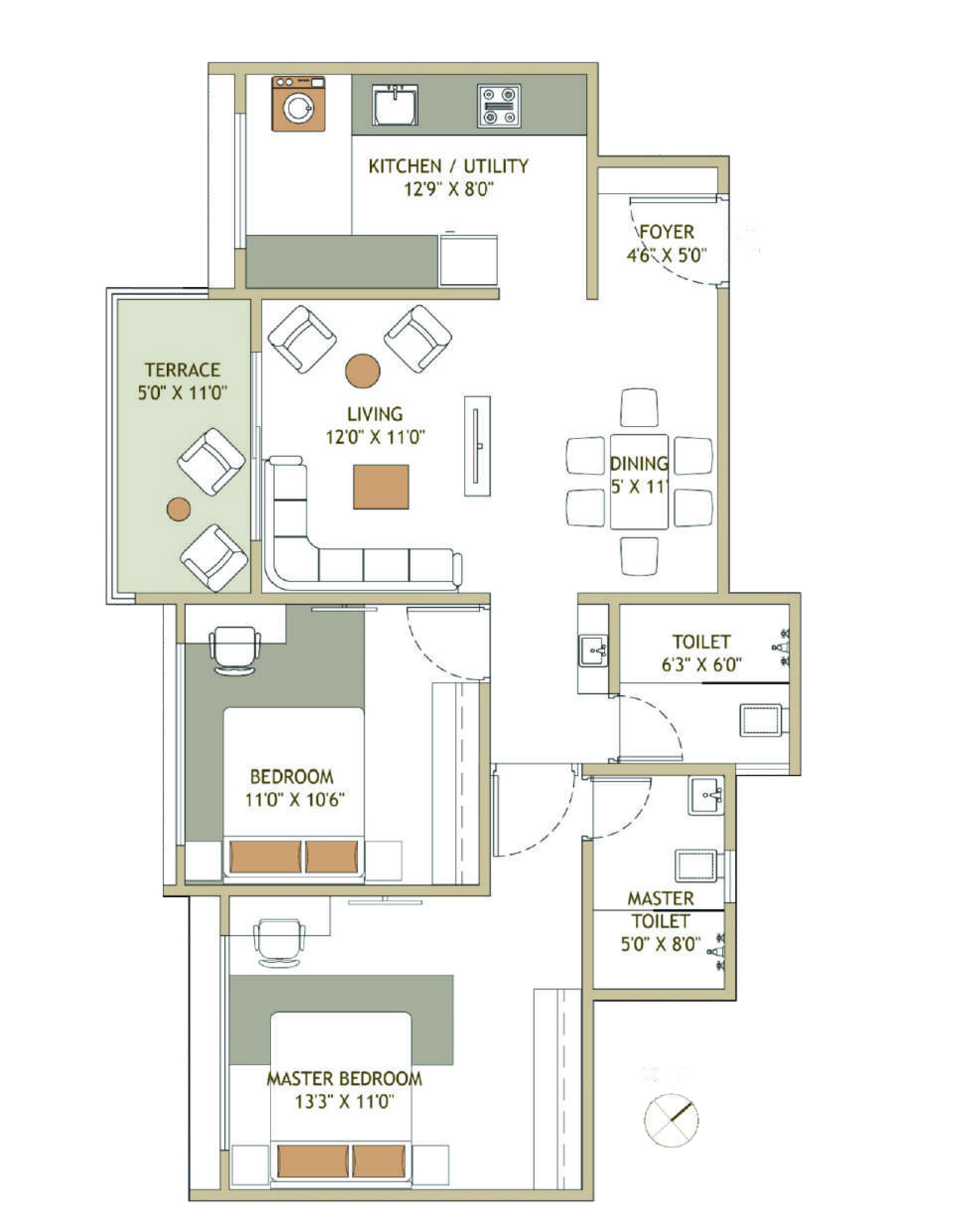 2BHK floor plan