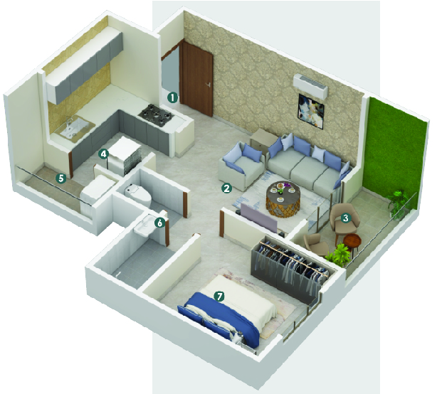 1 BHK floor plan