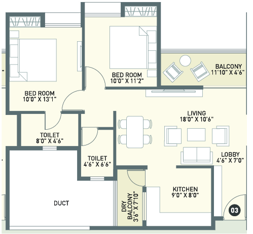 2BHK floor plan