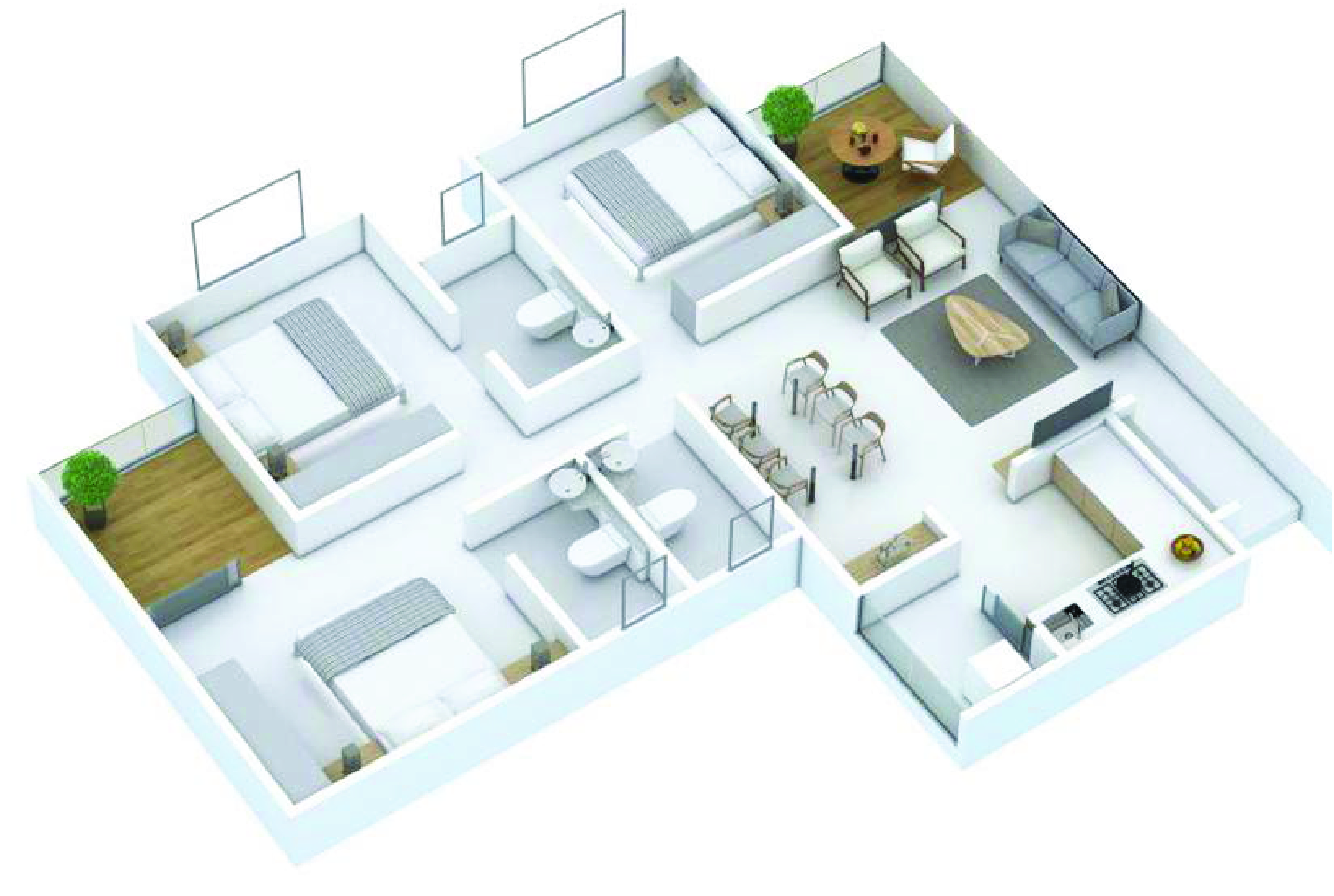 3BHK floor plan