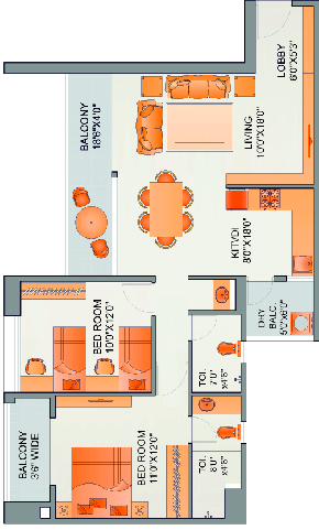 2BHK floor plan