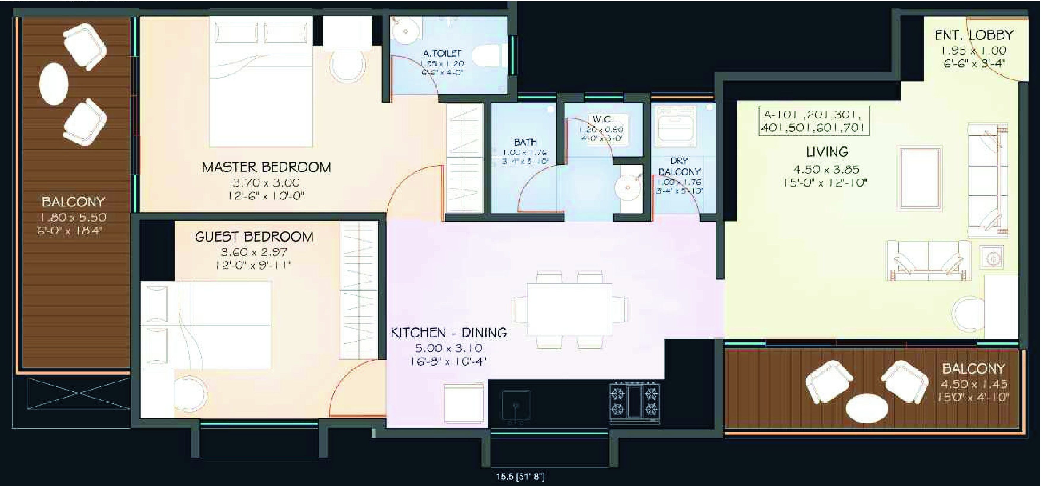 2BHK floor plan