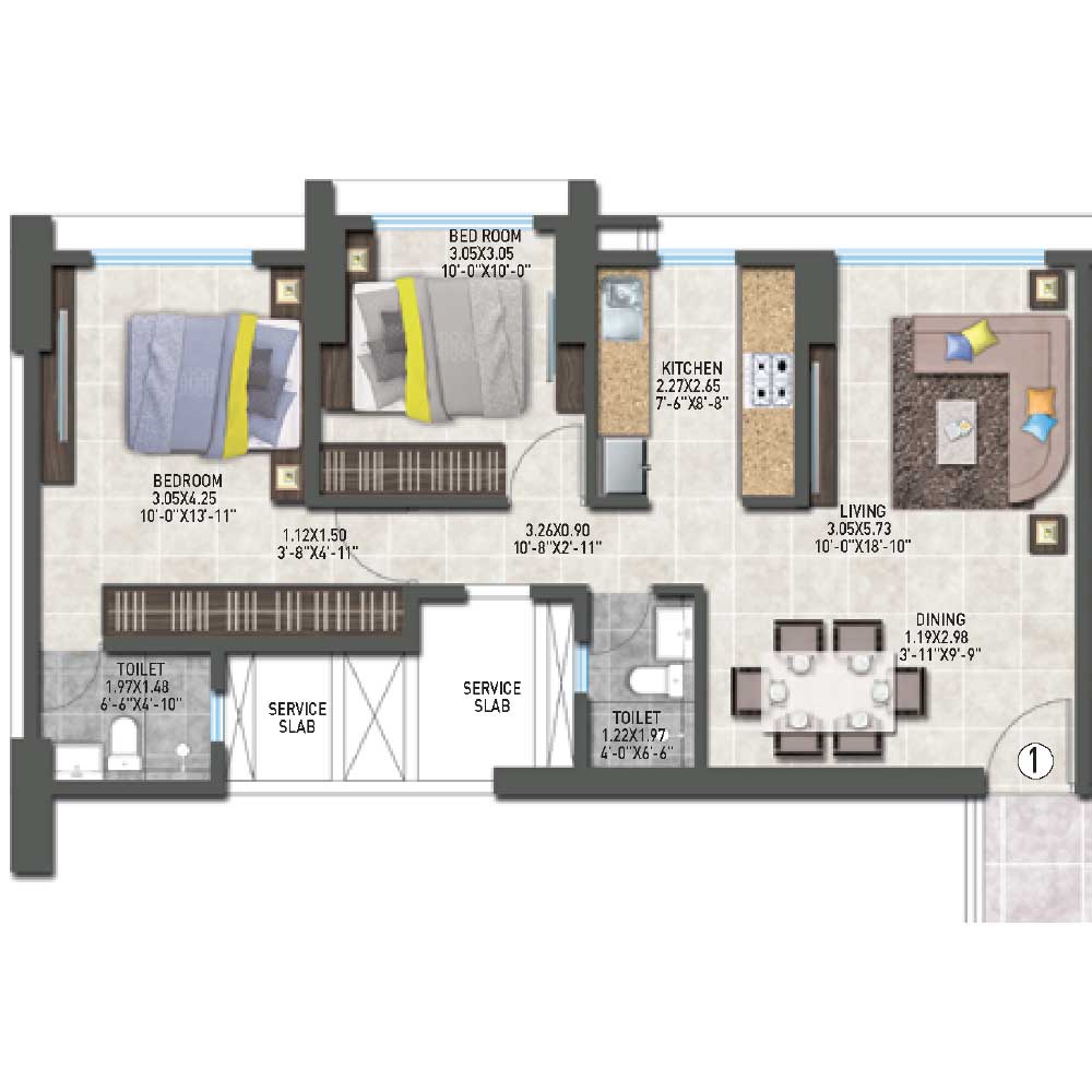 2 BHK floor plan