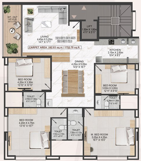 4BHK floor plan