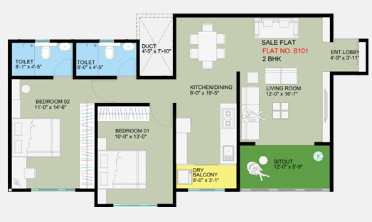 2BHK floor plan