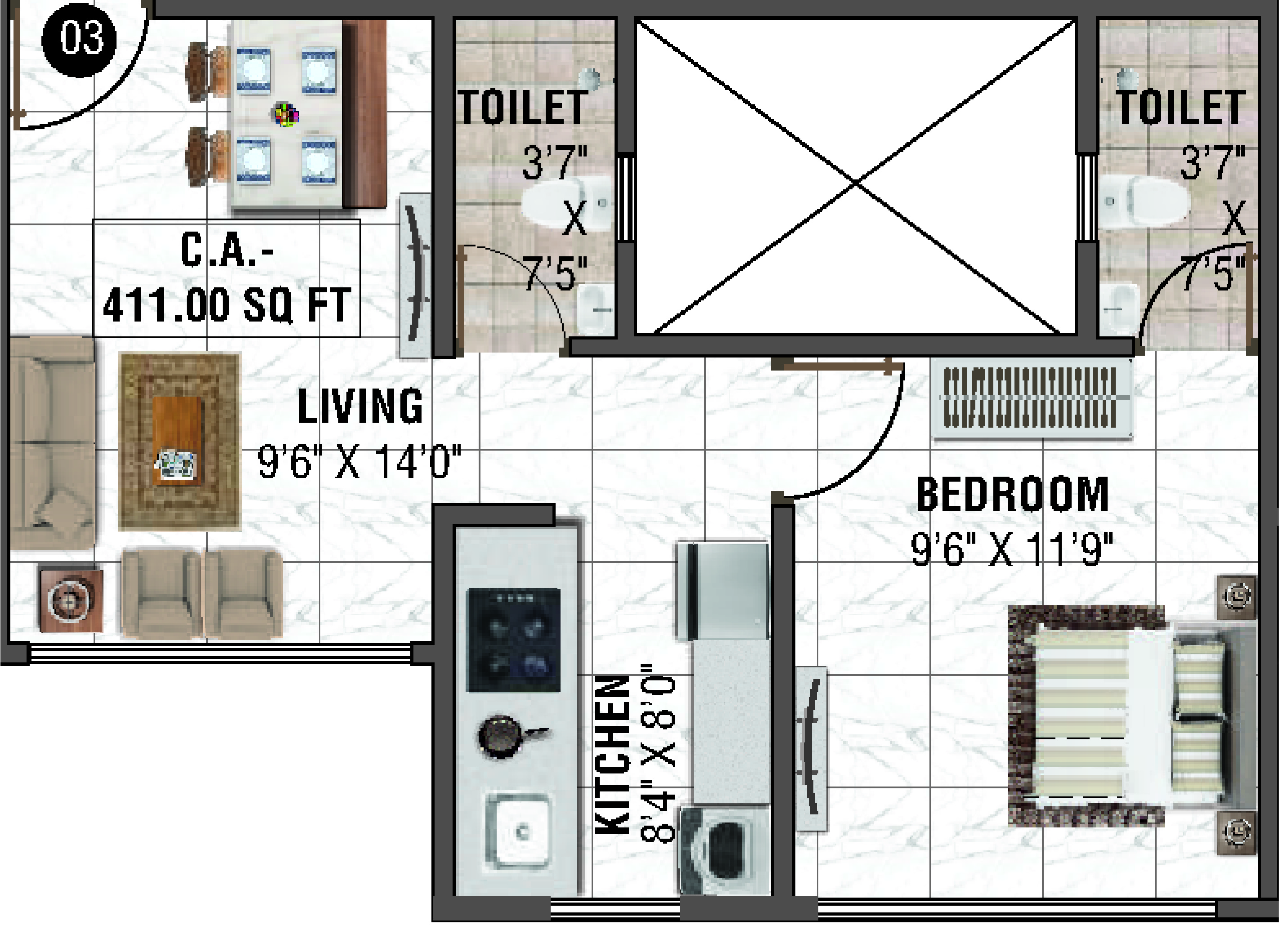 1 BHK floor plan