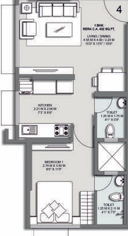 1BHK floor plan