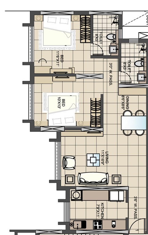 2 BHK floor plan