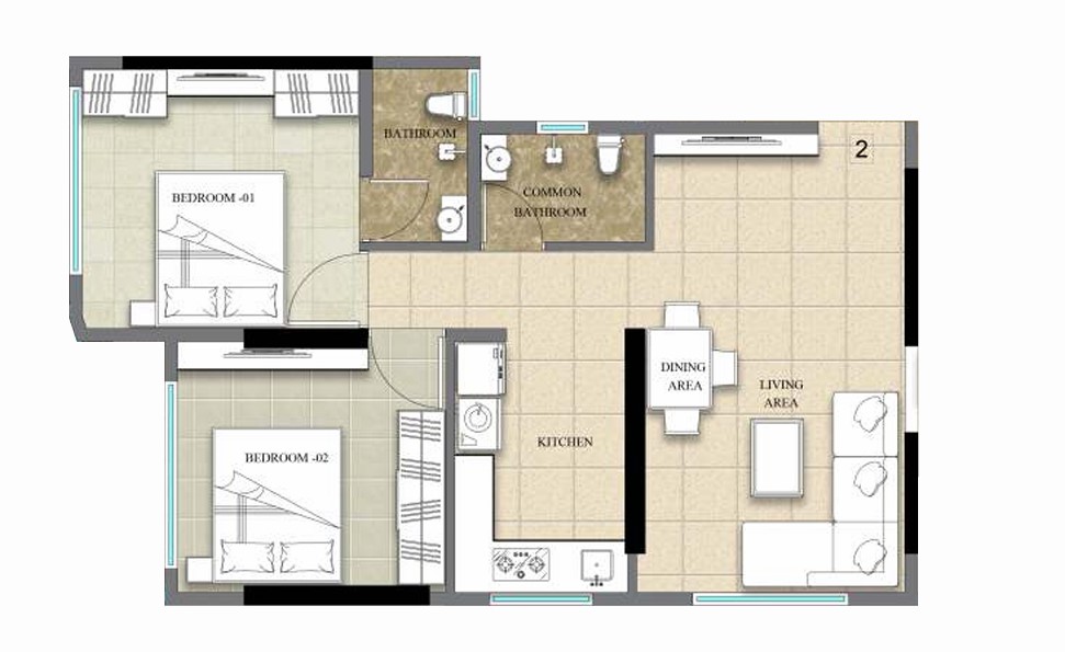 2 BHK floor plan