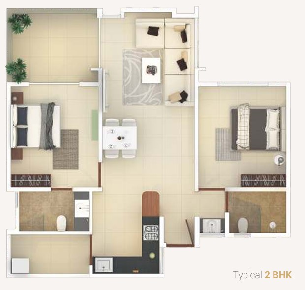 2BHK floor plan