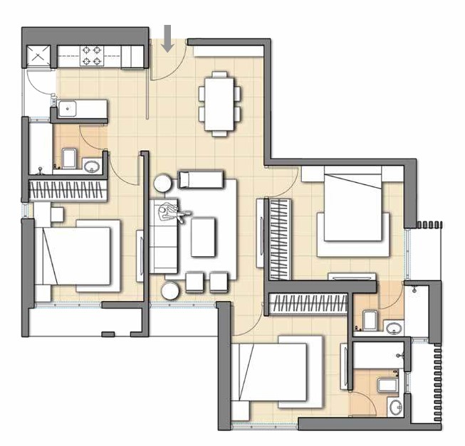 3 BHK floor plan