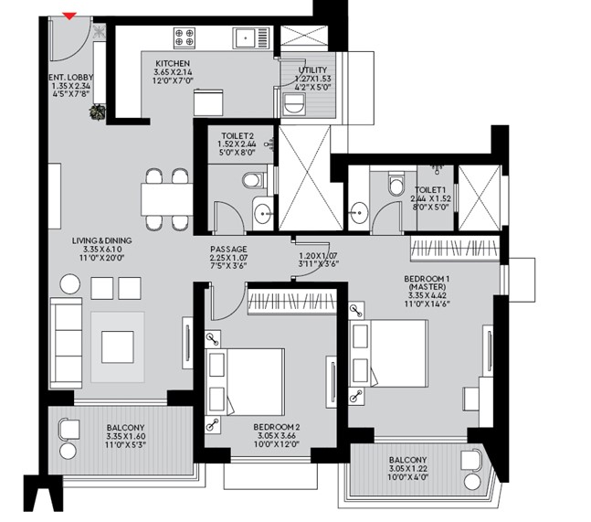 2BHK floor plan