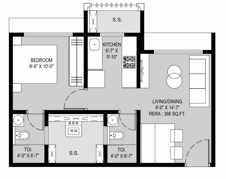 1 BHK floor plan