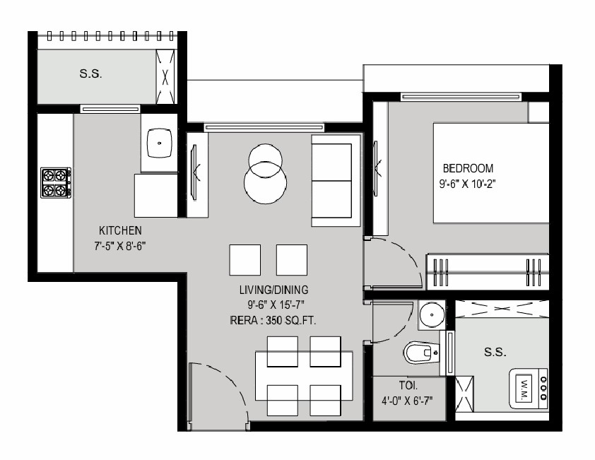 1 BHK floor plan