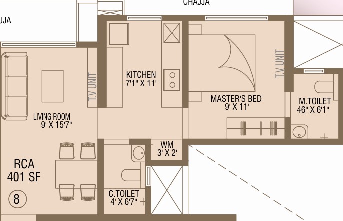 1 BHK floor plan