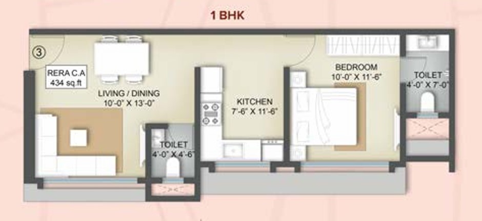 1 BHK floor plan