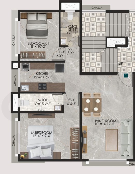 2 BHK floor plan