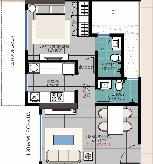 1 BHK floor plan
