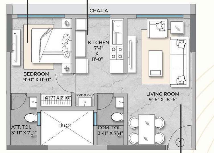 1 BHK floor plan