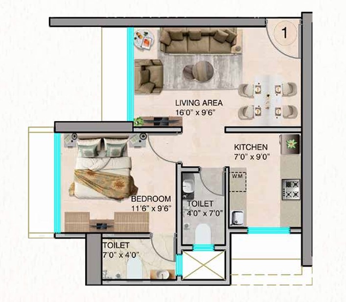 1 BHK floor plan