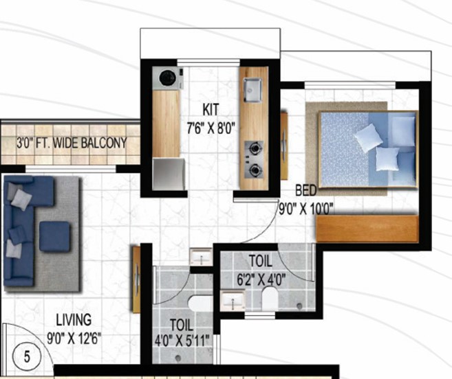 1 BHK floor plan