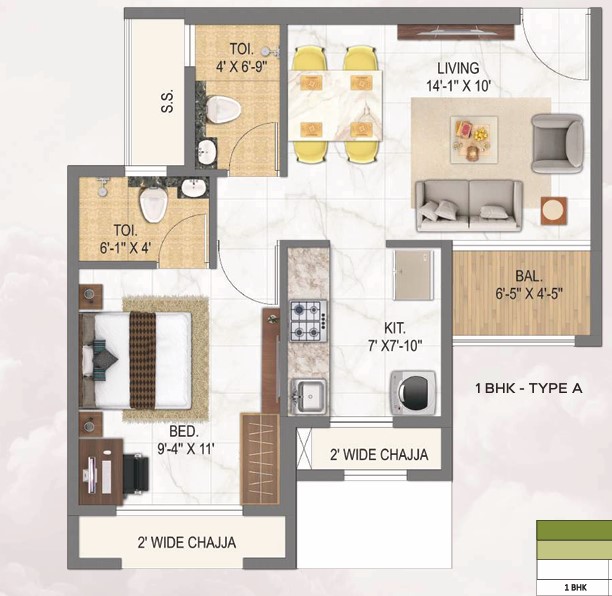 1 BHK floor plan