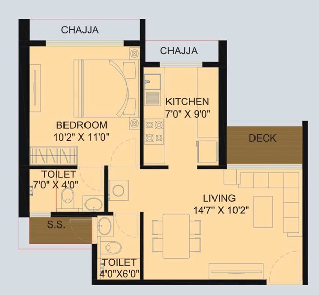 1 BHK floor plan