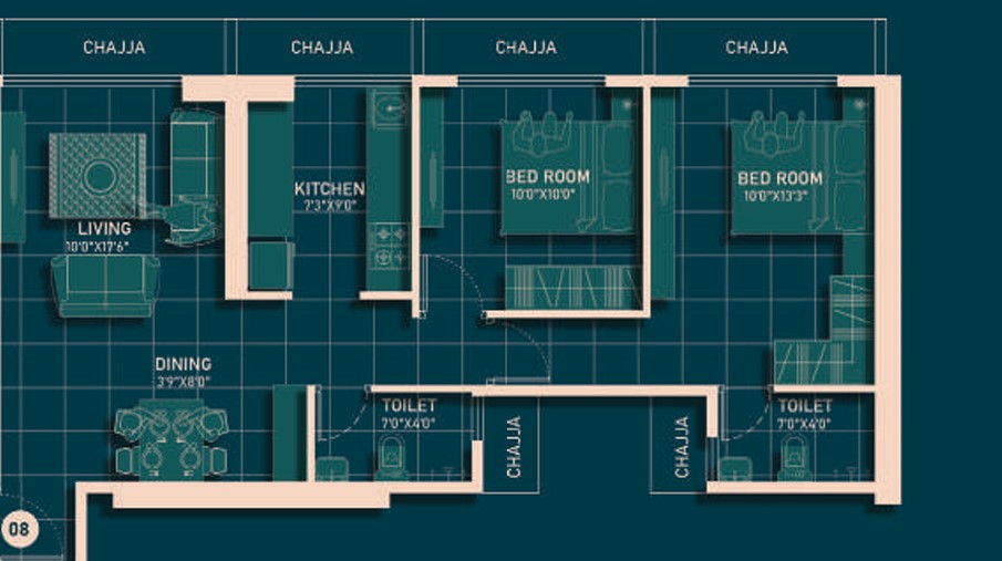 2 BHK floor plan