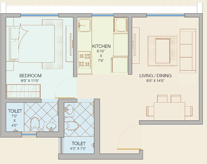 1 BHK floor plan