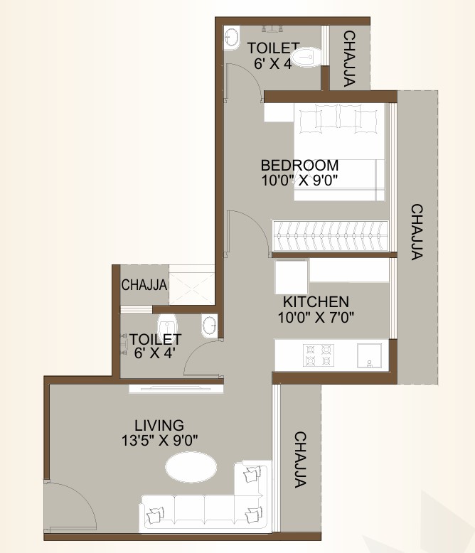 1 BHK floor plan