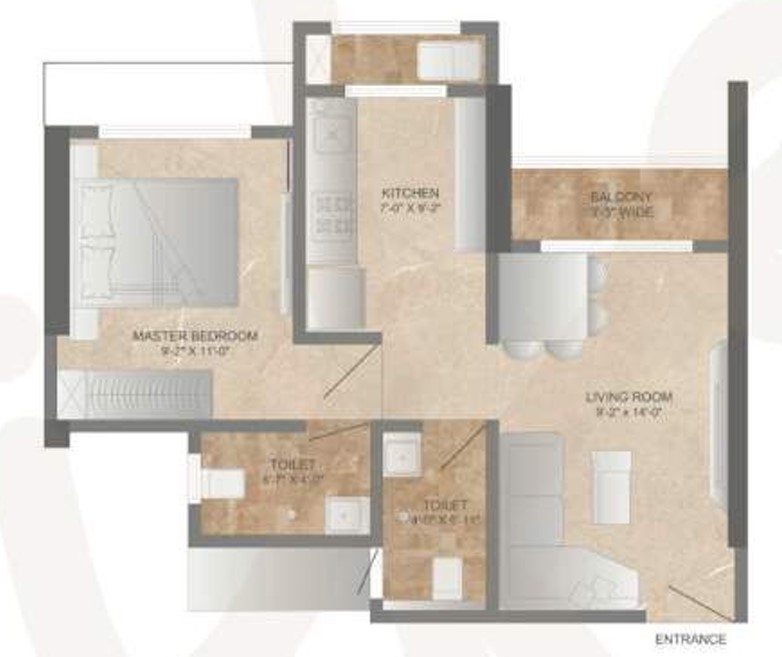 1 BHK floor plan