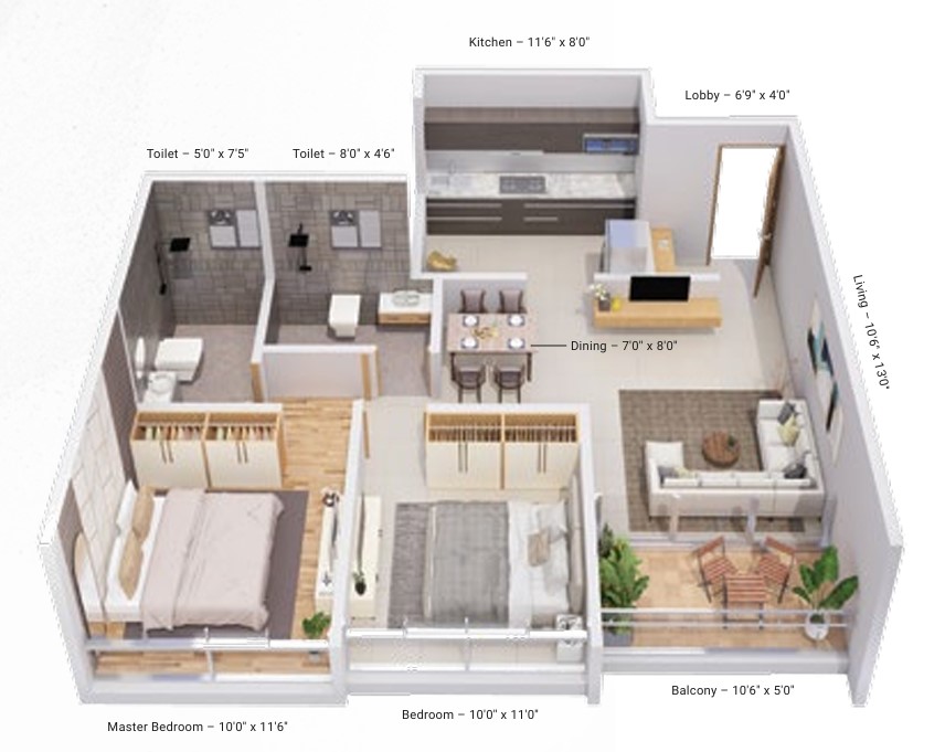 2 BHK floor plan