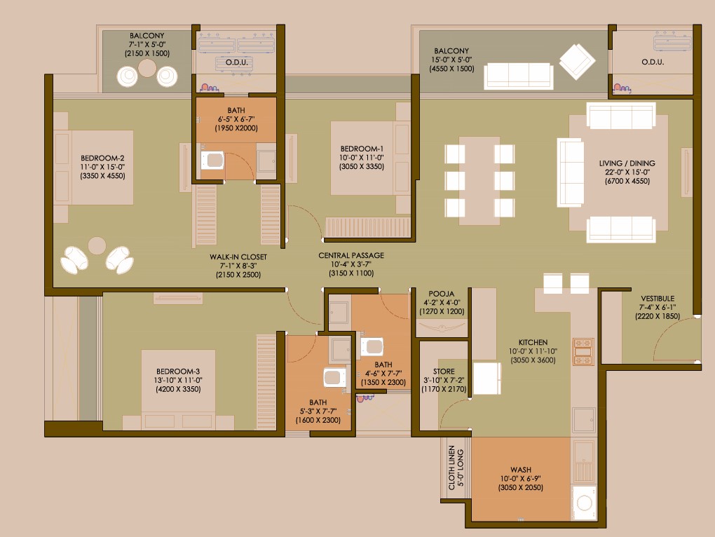 3 BHK floor plan