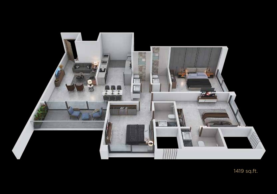 3 BHK floor plan