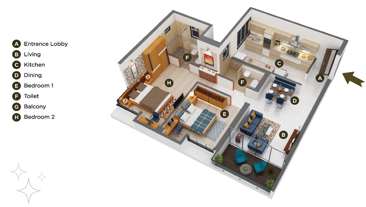 2 BHK floor plan